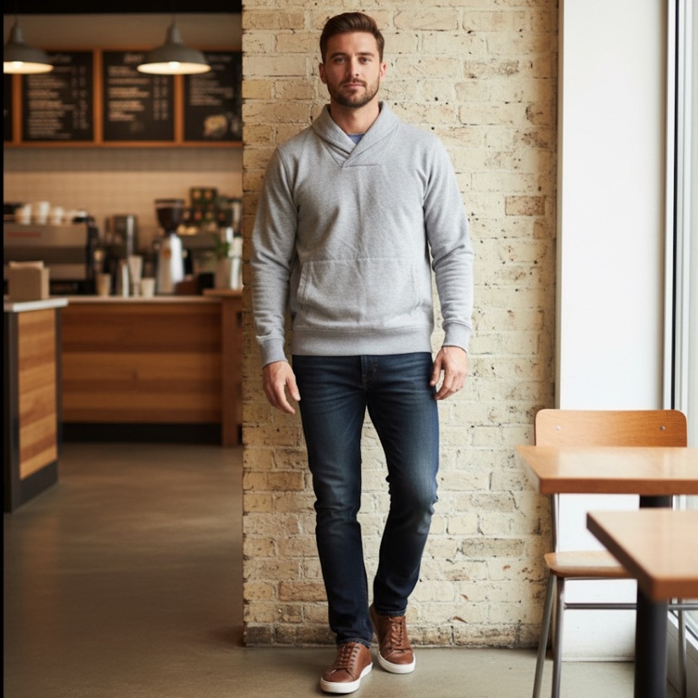 UNTUCKit Men’s Cline Mock Neck Pullover Fleece Sweatshirt in Gray Size S